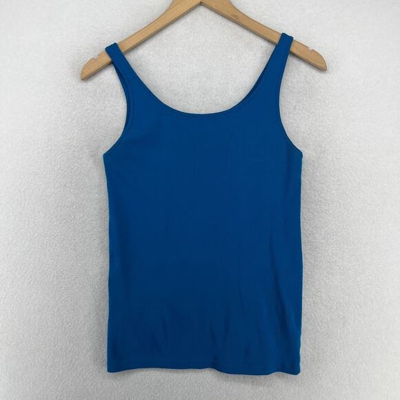 EILEEN FISHER Tank Top M Organic Cotton Ribbed Cami Scoop Neck Sleeveless Blue - Picture 2 of 11